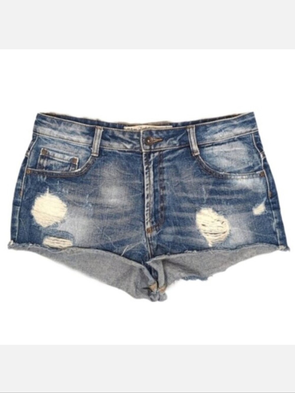 Zara Trafaluc Denim Shorts High Rise Size 6 Micro Distressed Ripped Jean Cut Off